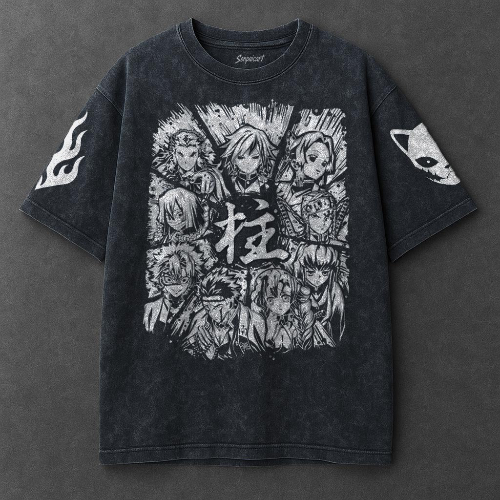 Demon Slayer Premium Airy Navy Blue Washed T-Shirt