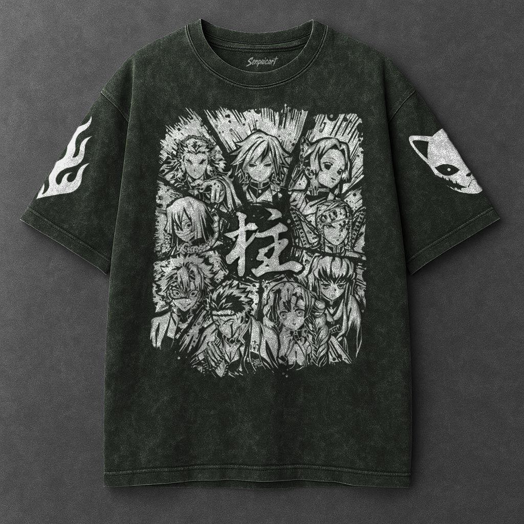 Demon Slayer Premium Casual Vintage Green Washed T-Shirt