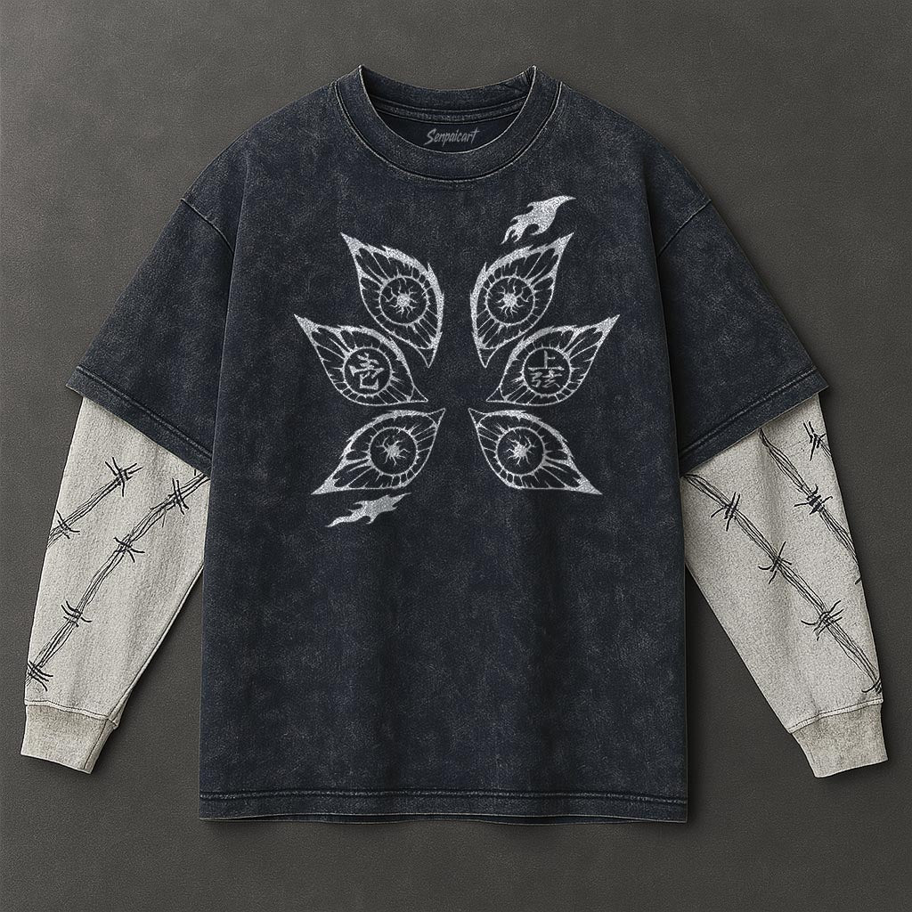 Demon Slayer Premium Cozy Double Sleeves Blue Washed T-Shirt