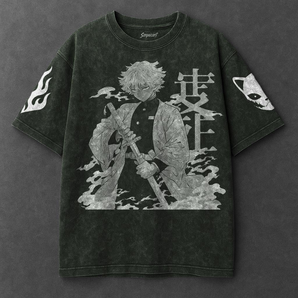 Demon Slayer Premium Airy Vintage Green Washed T-Shirt