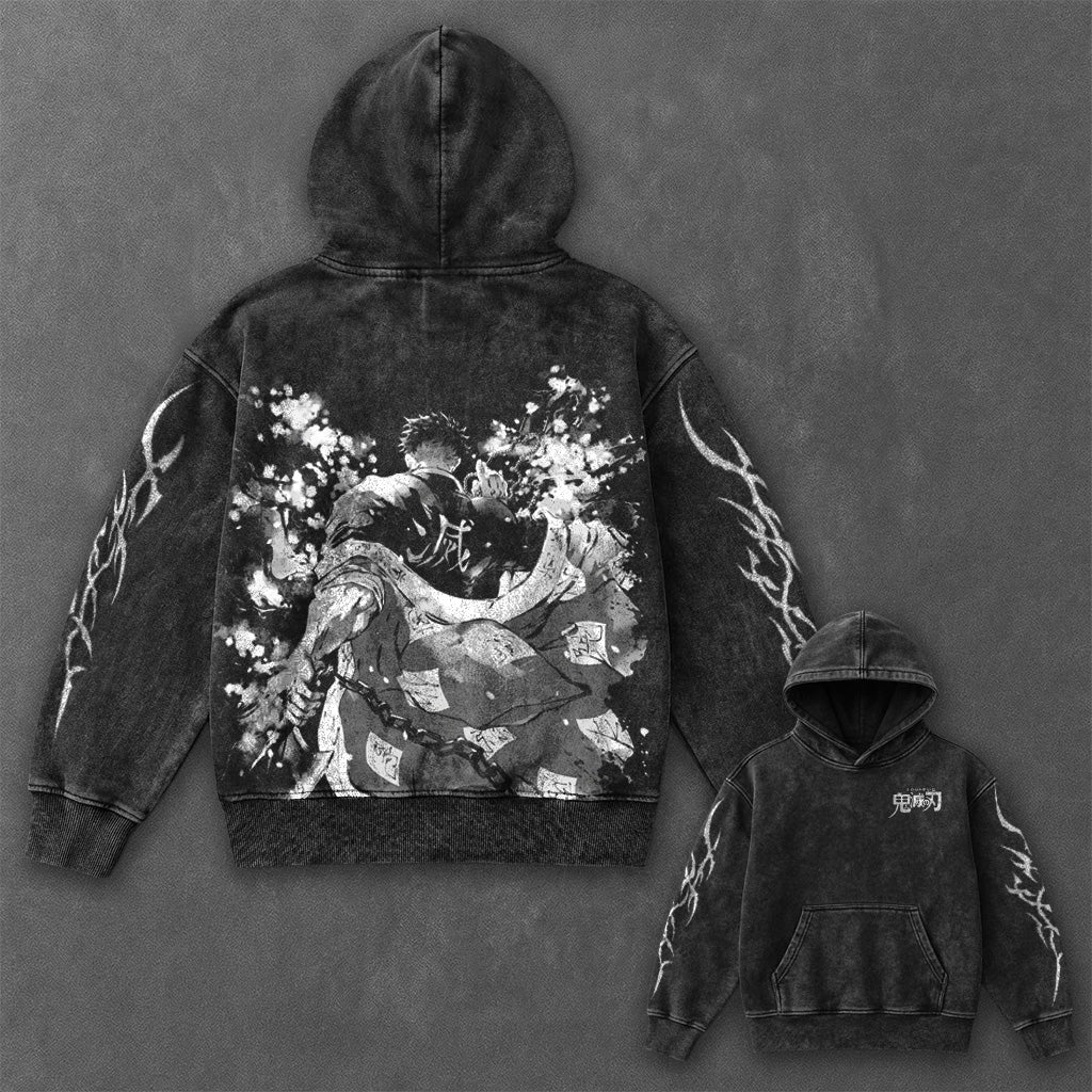 Demon Slayer Essential Minimal Black Washed Hoodie