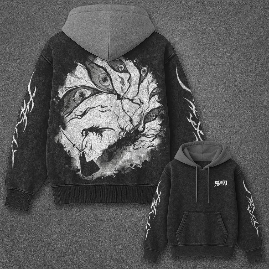Demon Slayer Essential Cool Black and Grey Washed Hoodie