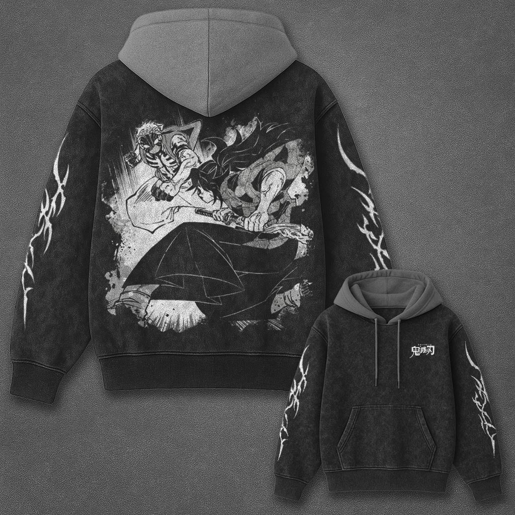 Demon Slayer Essential Modern Black and Grey Washed Hoodie