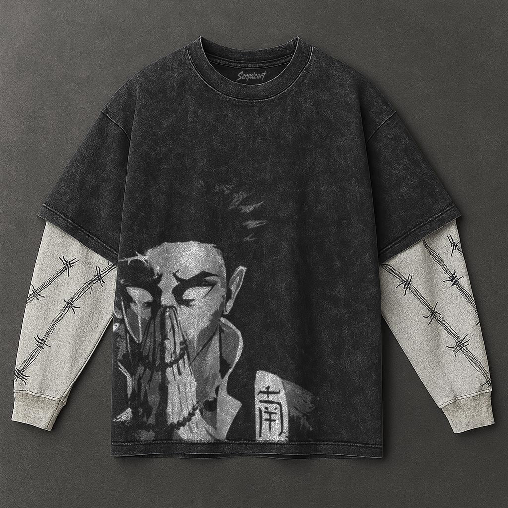 Demon Slayer Essential Cool Black Double Sleeves Washed Hoodie