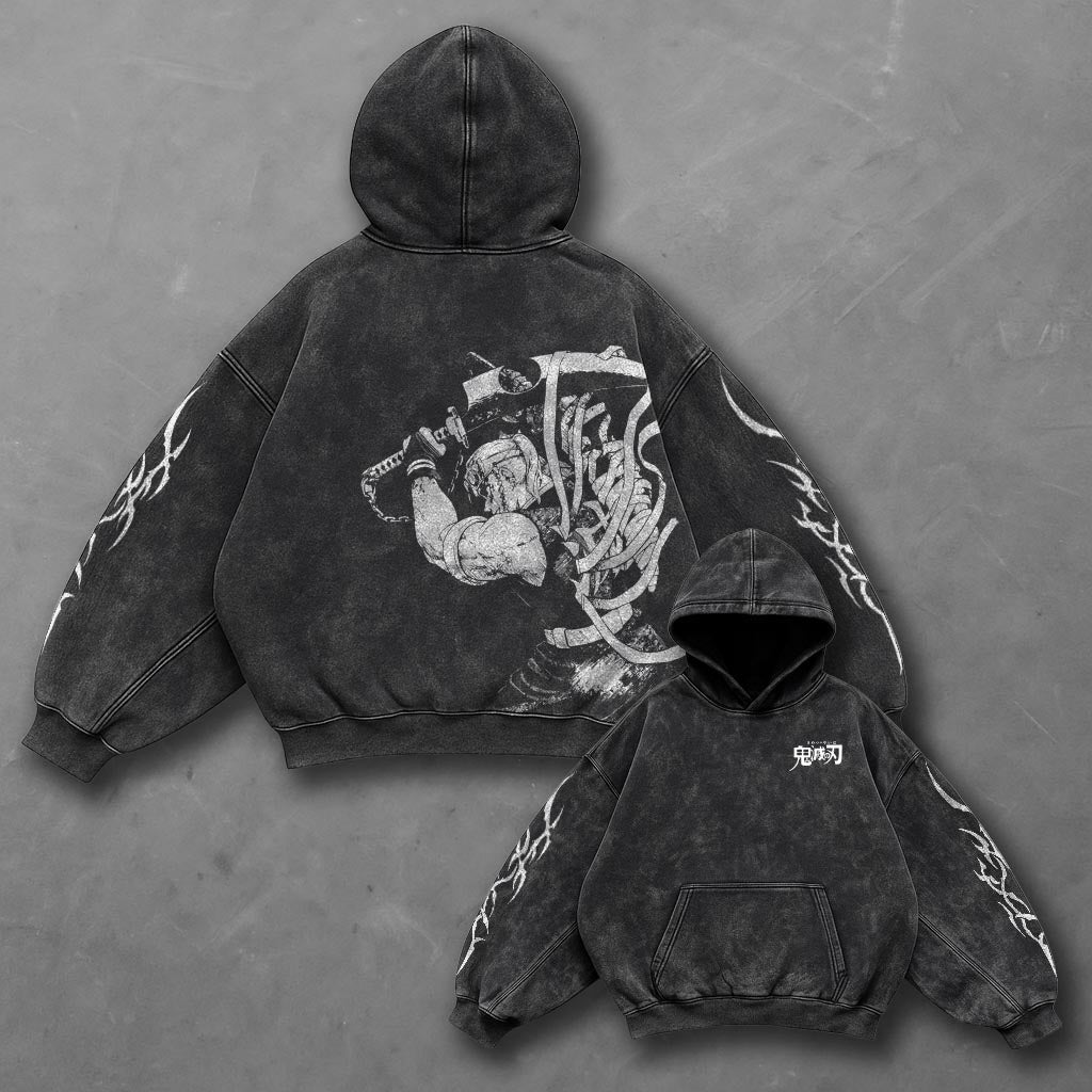 Demon Slayer Oversized Bold Black Washed Hoodie