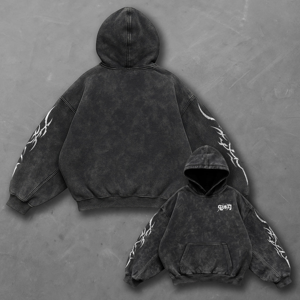 Demon Slayer Oversized Minimal Black Washed Hoodie