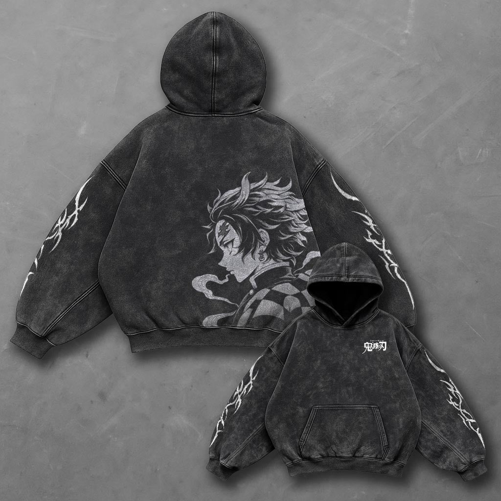 Demon Slayer Oversized Essential Black Washed Hoodie