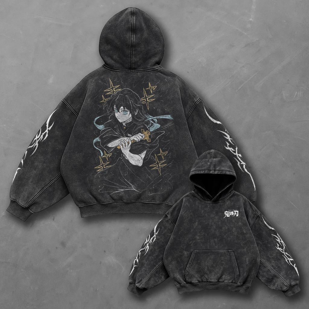 Demon Slayer Oversized Timeless Black Washed Hoodie