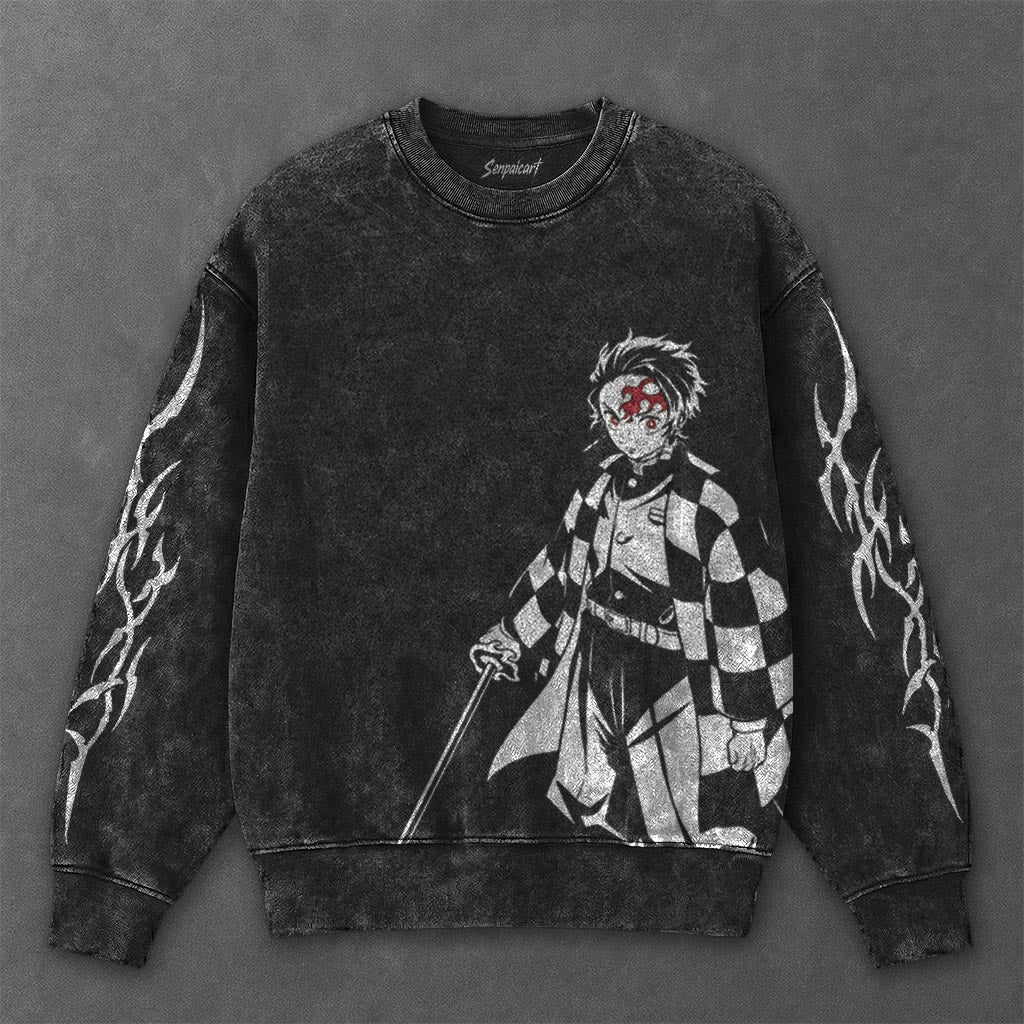 Demon Slayer Essential Signature Black Washed Sweatshirt