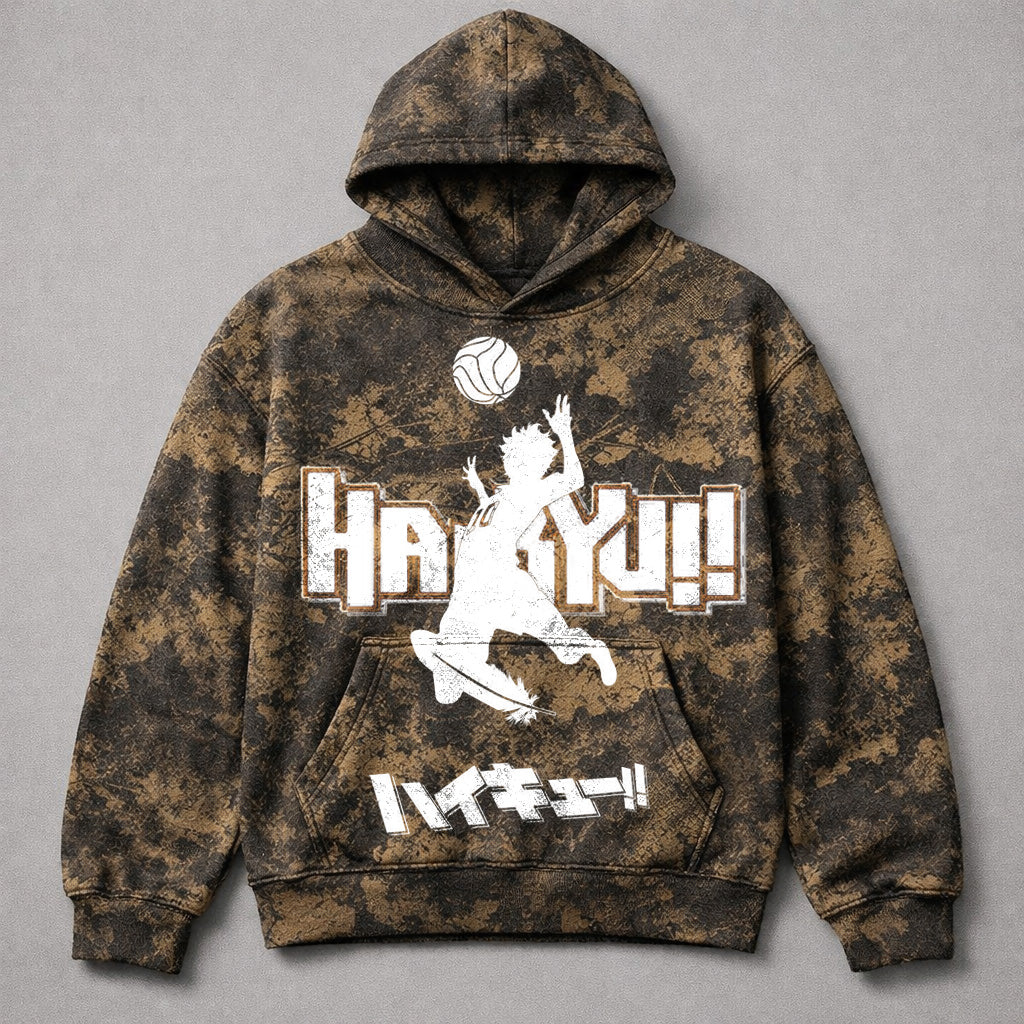 Haikyuu Game On Brown Camo Washed Hoodie