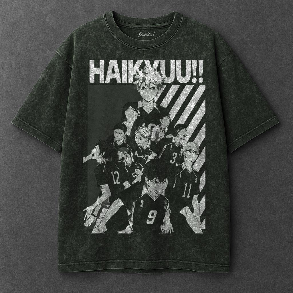 Haikyuu Premium Casual Vintage Green Washed T-Shirt