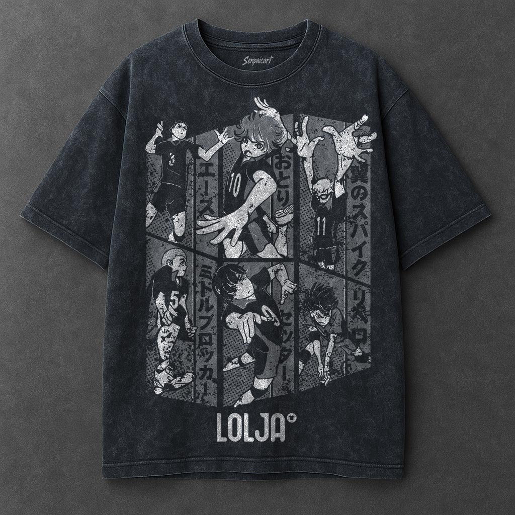 Haikyuu Premium Oversized Navy Blue Washed T-Shirt