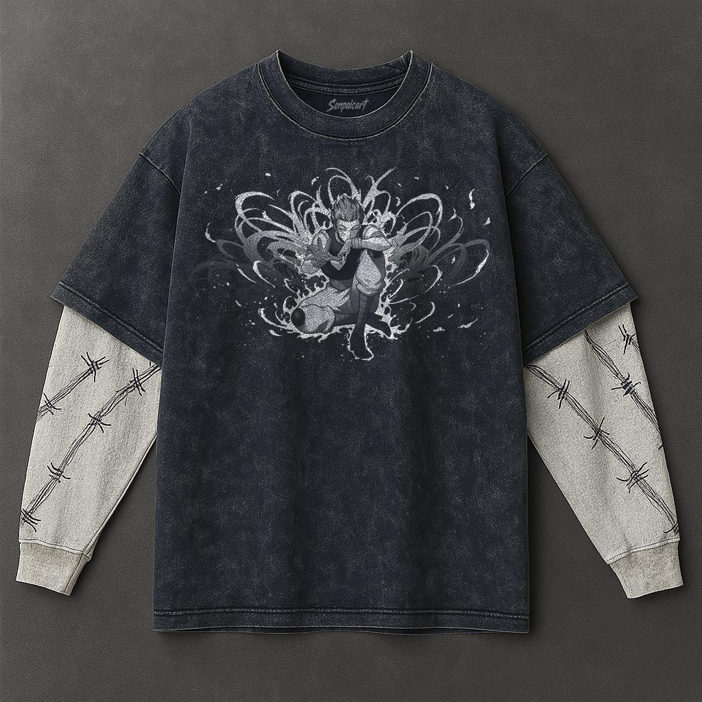 Hunter x Hunter Premium Easygoing Double Sleeves Blue Washed T-Shirt