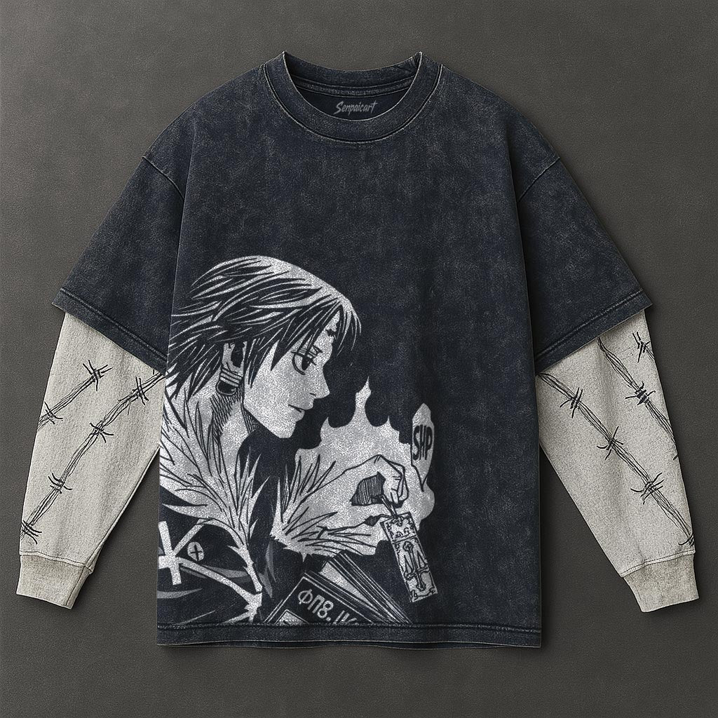 Hunter x Hunter Premium Relaxed Double Sleeves Blue Washed T-Shirt
