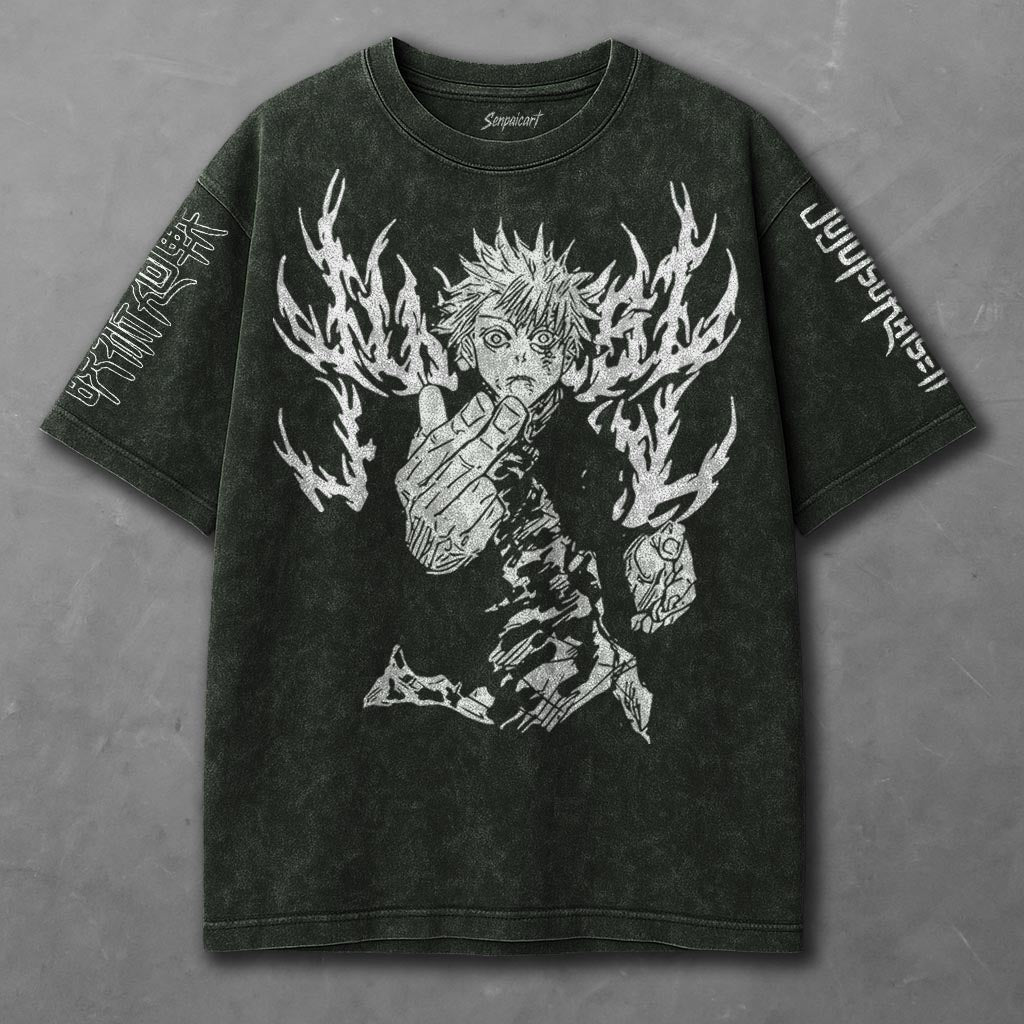 Jujutsu Kaisen Relaxed Green Washed T-Shirt