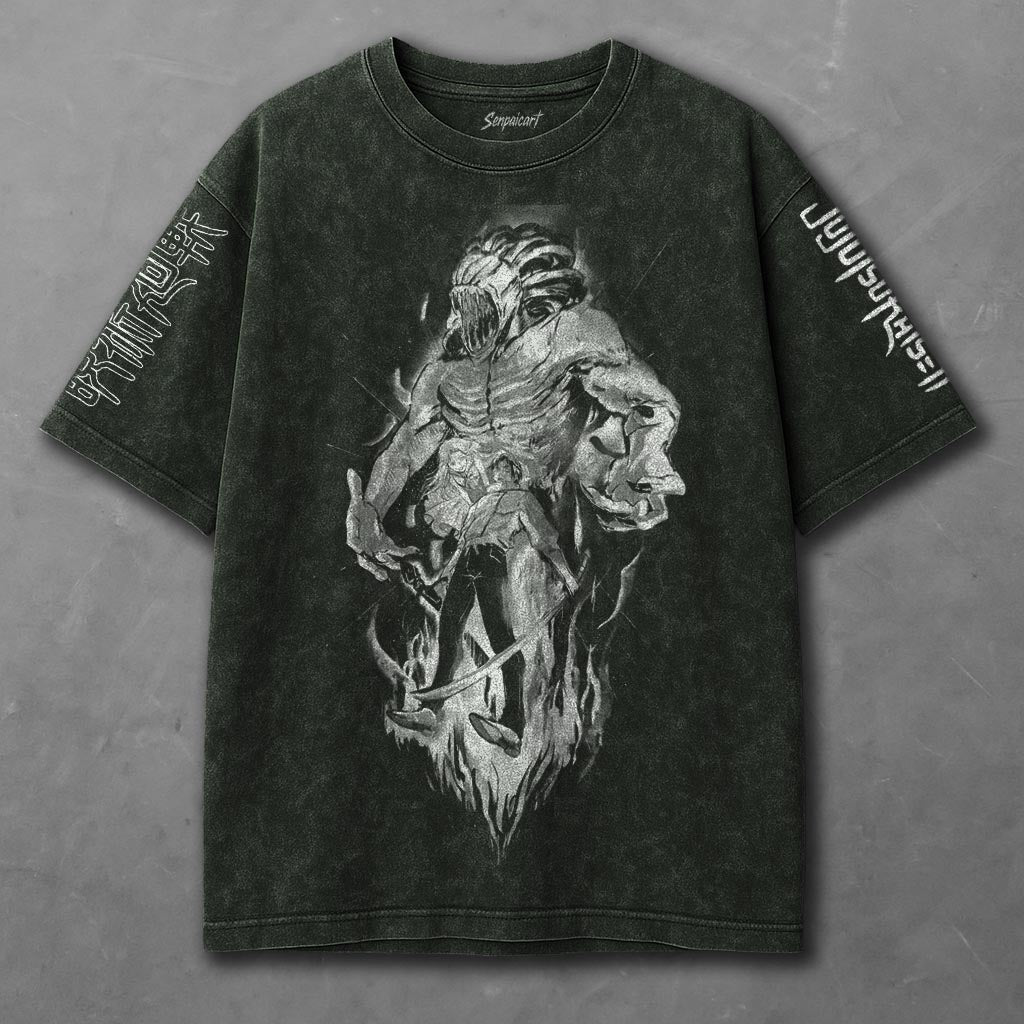 Jujutsu Kaisen Flattering Green Washed T-Shirt