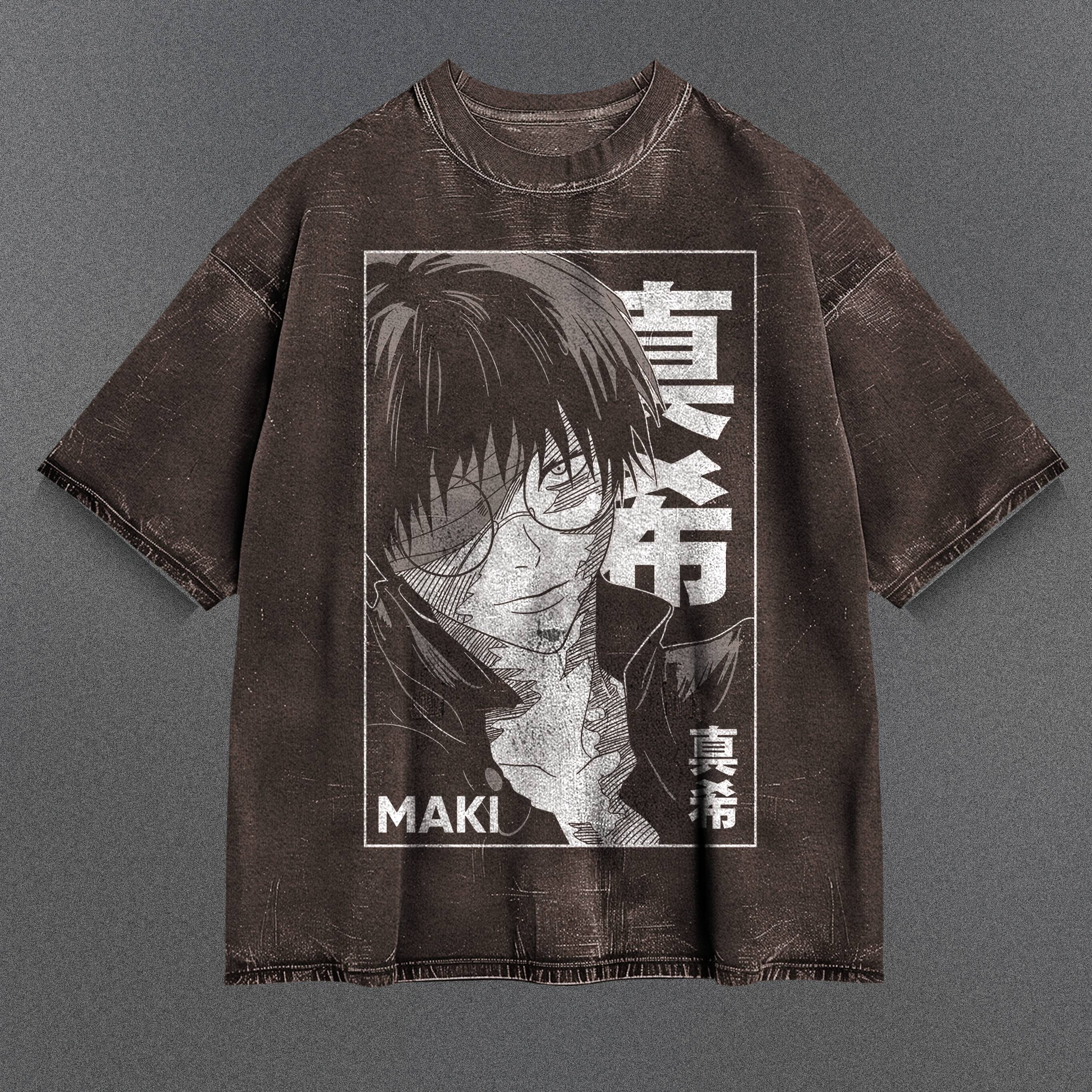 Jujutsu Kaisen Printed Brown Washed T-Shirt
