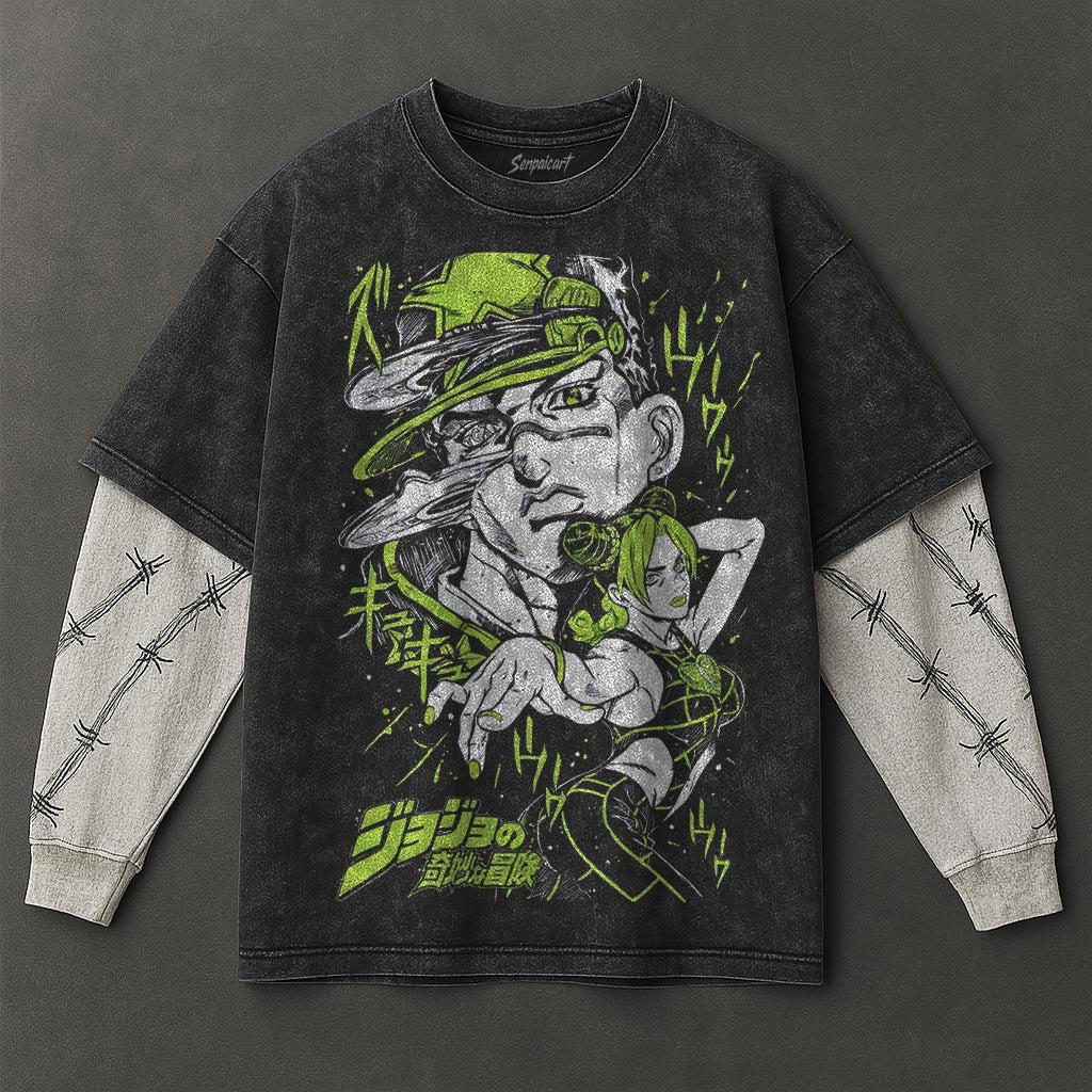 Jojo Premium Cozy Black Double Sleeves Washed T-Shirt