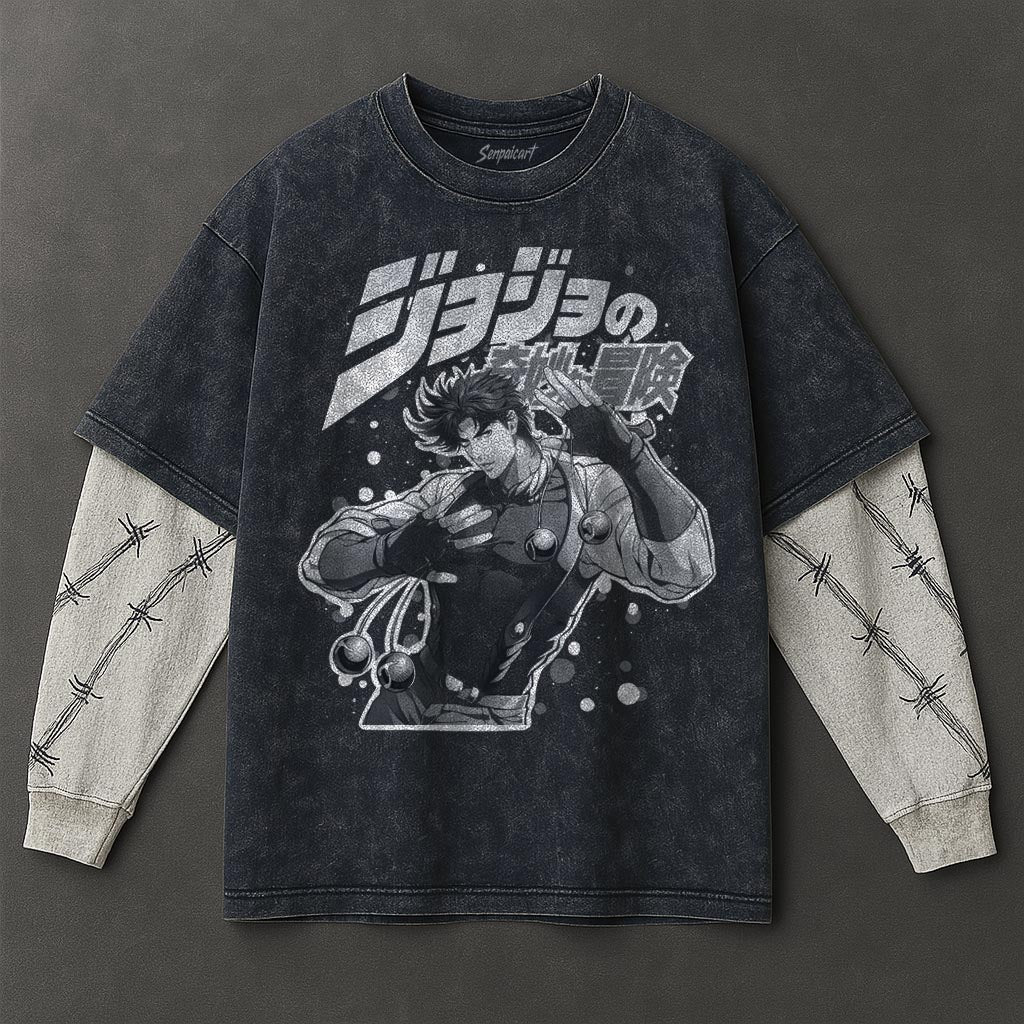 Jojo Premium Slouchy Double Sleeves Blue Washed T-Shirt