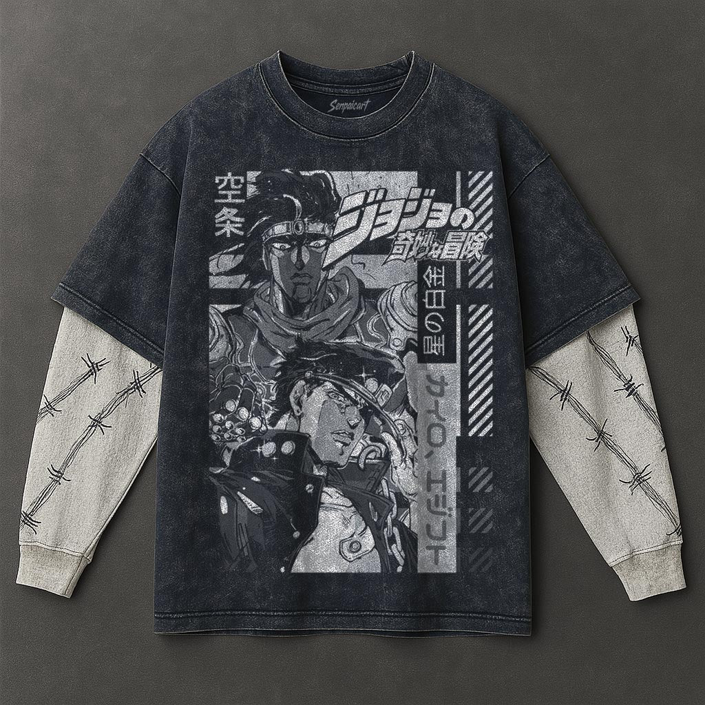 Jojo Premium Roomy Double Sleeves Blue Washed T-Shirt