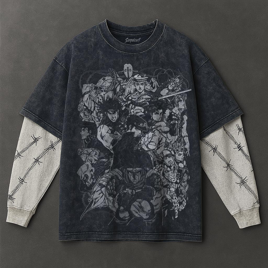 Jojo Premium Breezy Double Sleeves Blue Washed T-Shirt