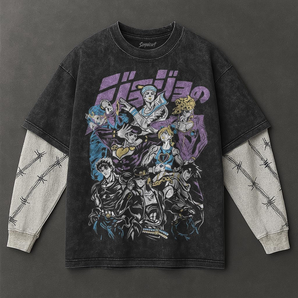 Jojo Premium Casual Black Double Sleeves Washed T-Shirt