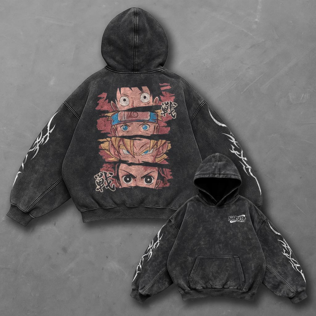 Naruto Oversized Modern Black Washed Hoodie