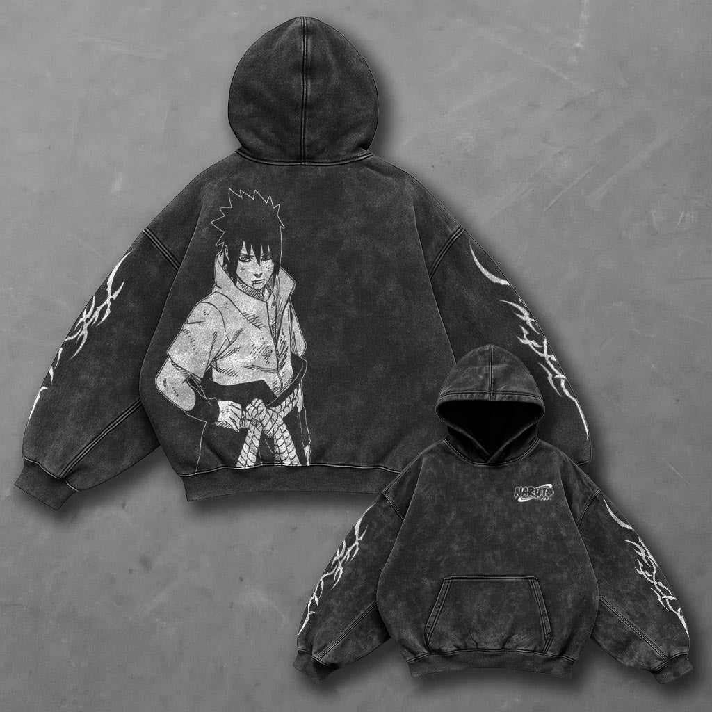Naruto Oversized Elevated Black Washed Hoodie