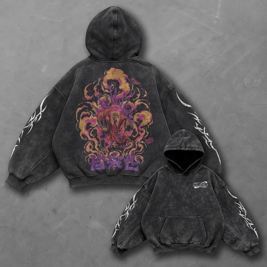 Naruto Oversized Fresh Black Washed Hoodie