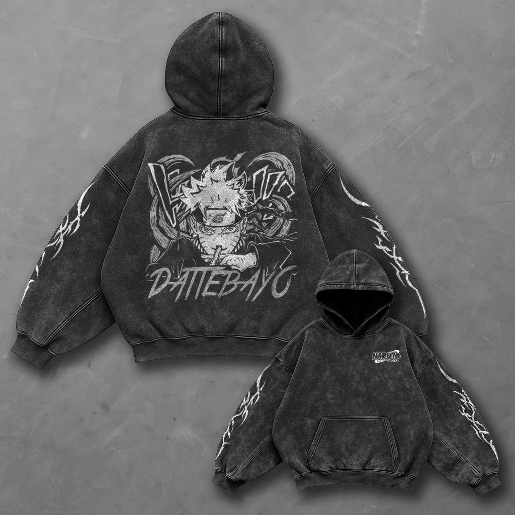 Naruto Oversized Everyday Black Washed Hoodie