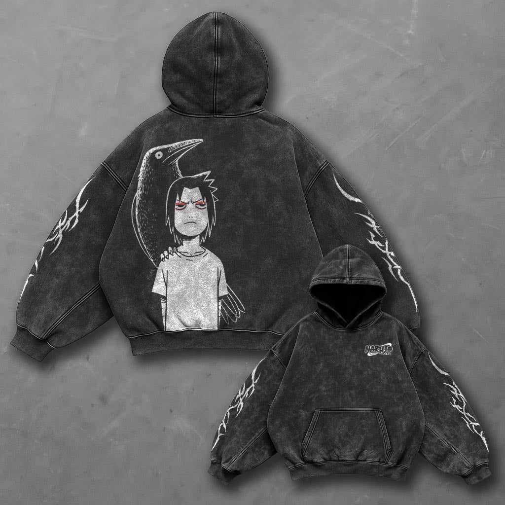 Naruto Oversized Chill Black Washed Hoodie