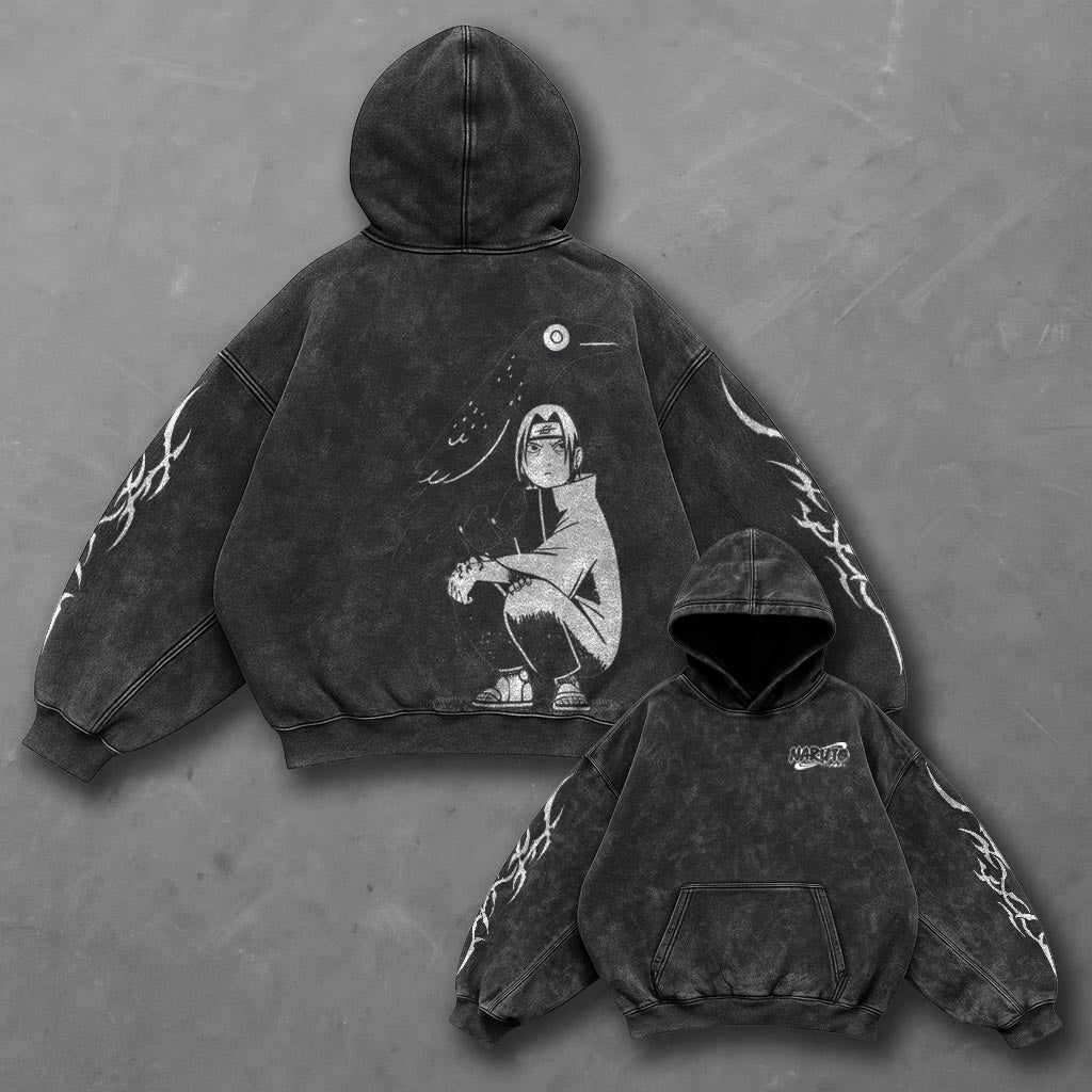 Naruto Oversized Crisp Black Washed Hoodie
