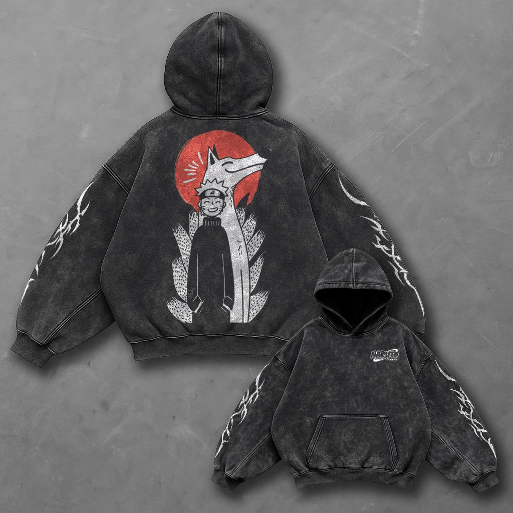 Naruto Oversized Iconic Black Washed Hoodie