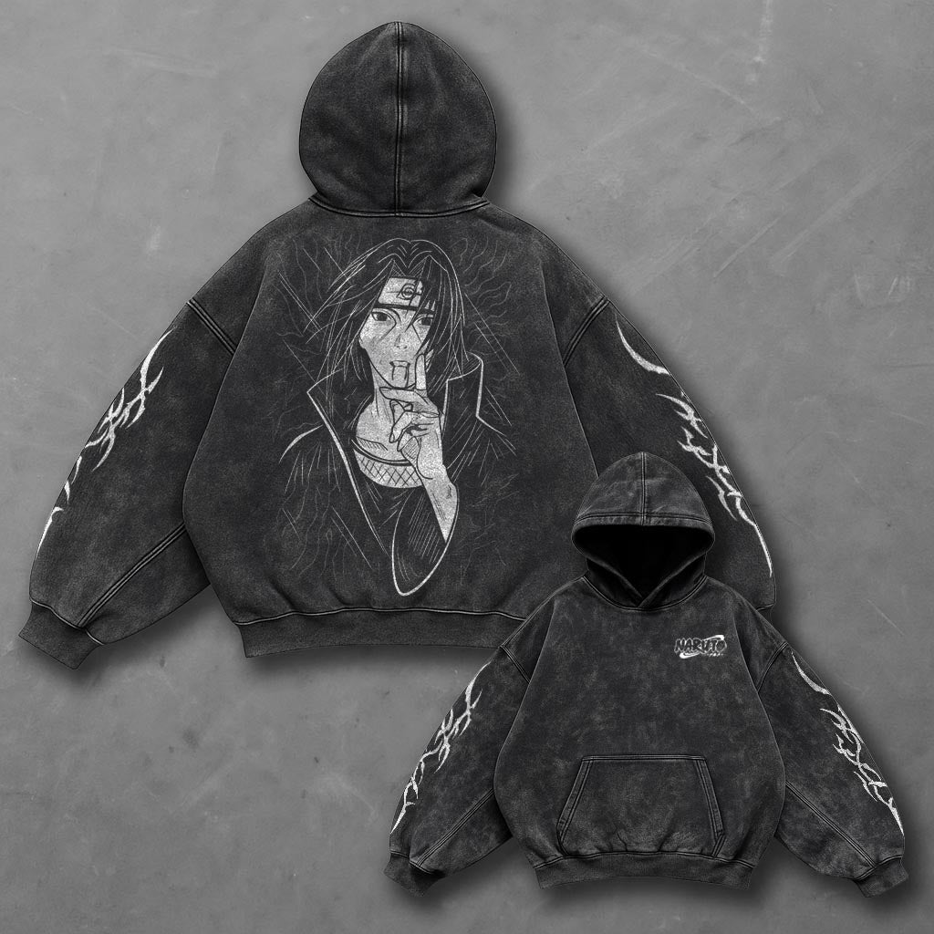 Naruto Oversized Casual Black Washed Hoodie