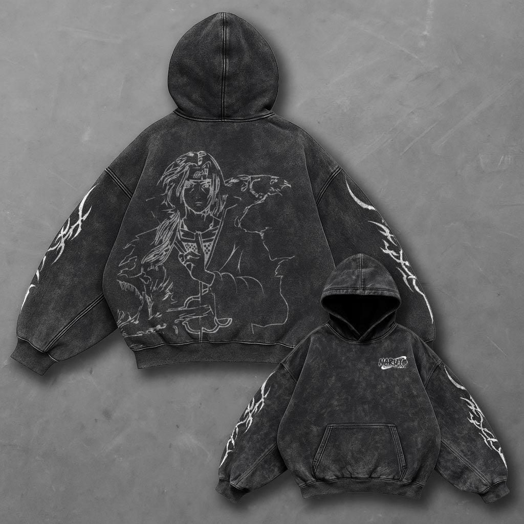 Naruto Oversized Minimal Black Washed Hoodie