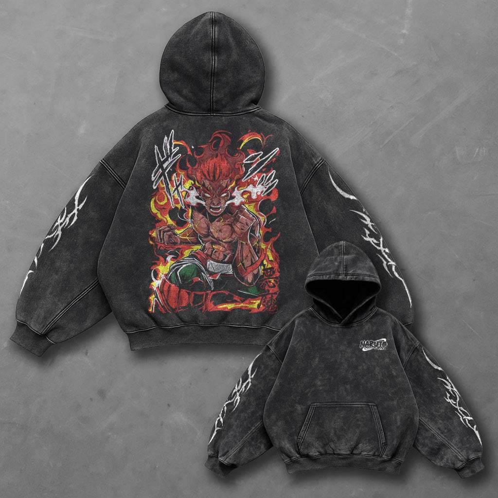 Naruto Oversized Essential Black Washed Hoodie
