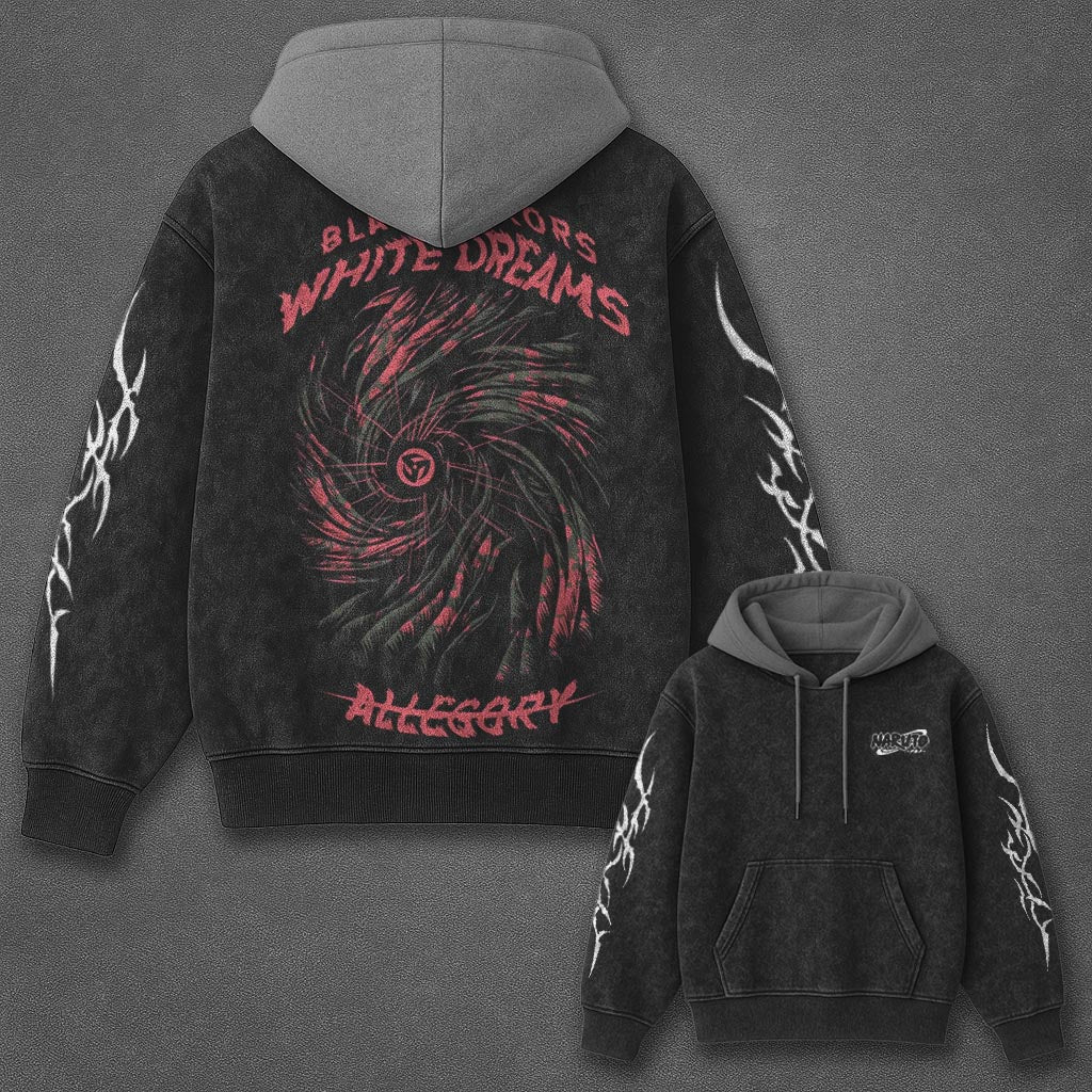 Naruto Oversized Premium Black and Gray Washed Hoodie