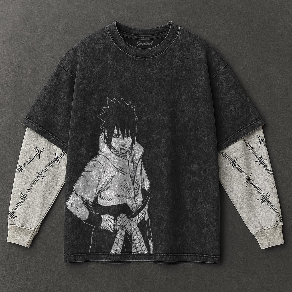 Naruto Oversized Timeless Black Washed Double Sleeves T-Shirt