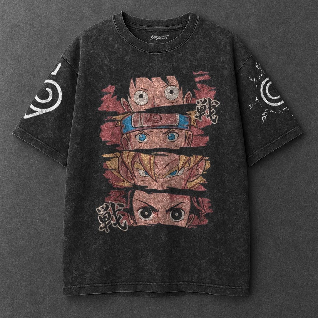 Naruto Oversized Elevated Black Washed T-Shirt