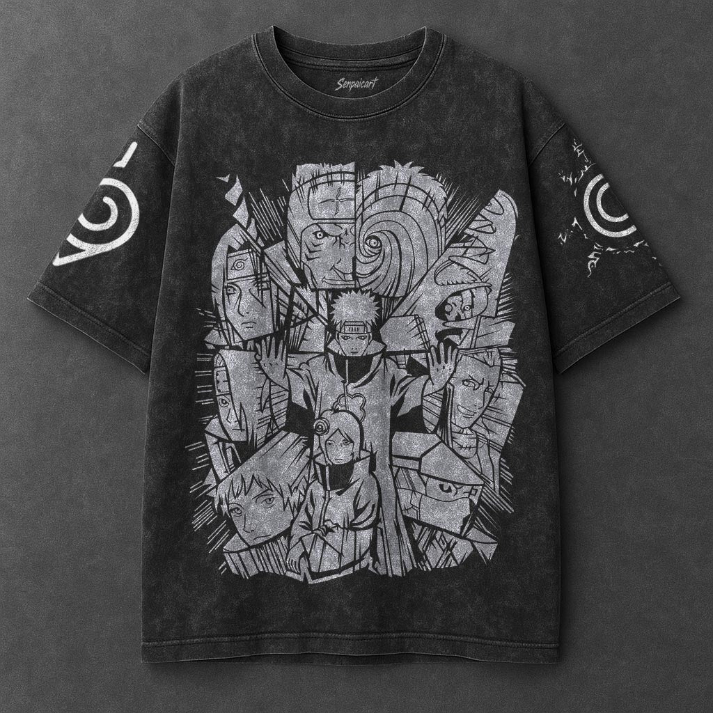 Naruto Oversized Rugged Black Washed T-Shirt