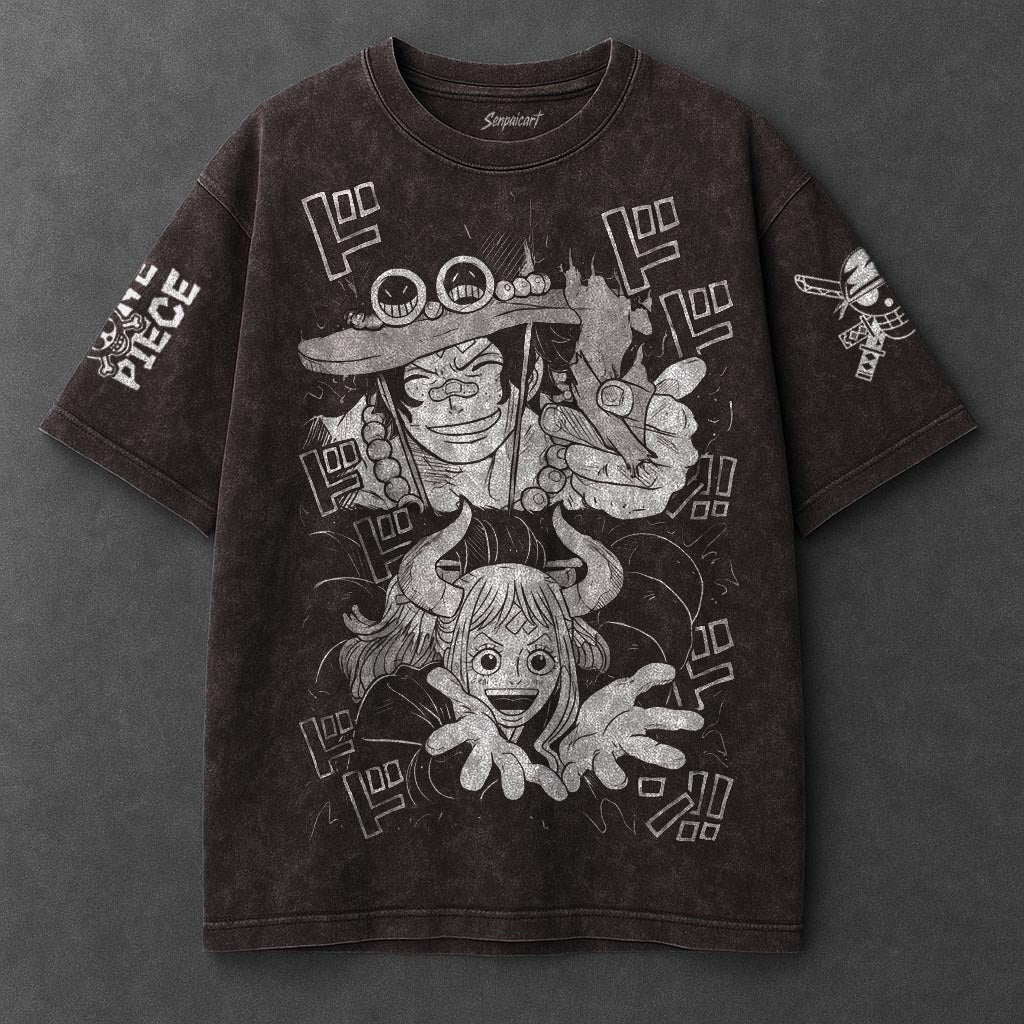 One Piece Premium Oversized Brown Washed T-Shirt