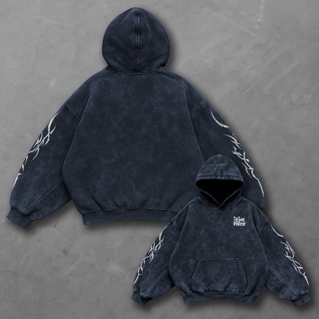 One Piece Sleek Blue Washed Hoodie