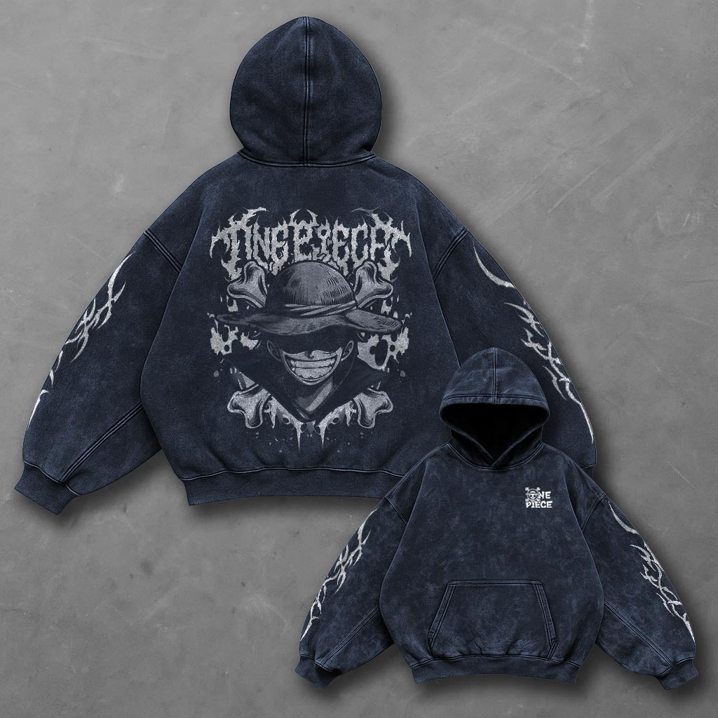 One Piece Oversized Blue Washed Hoodie