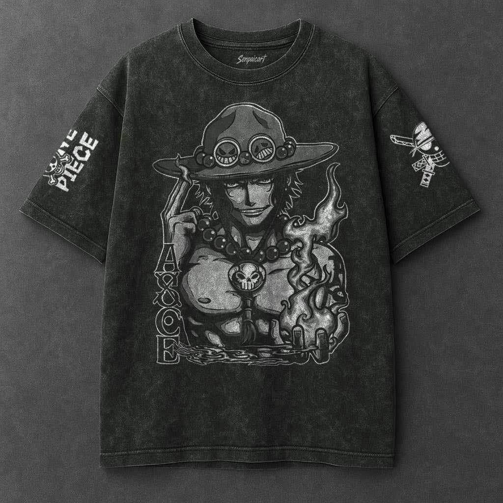 One Piece Premium Casual Vintage Green Washed T-Shirt