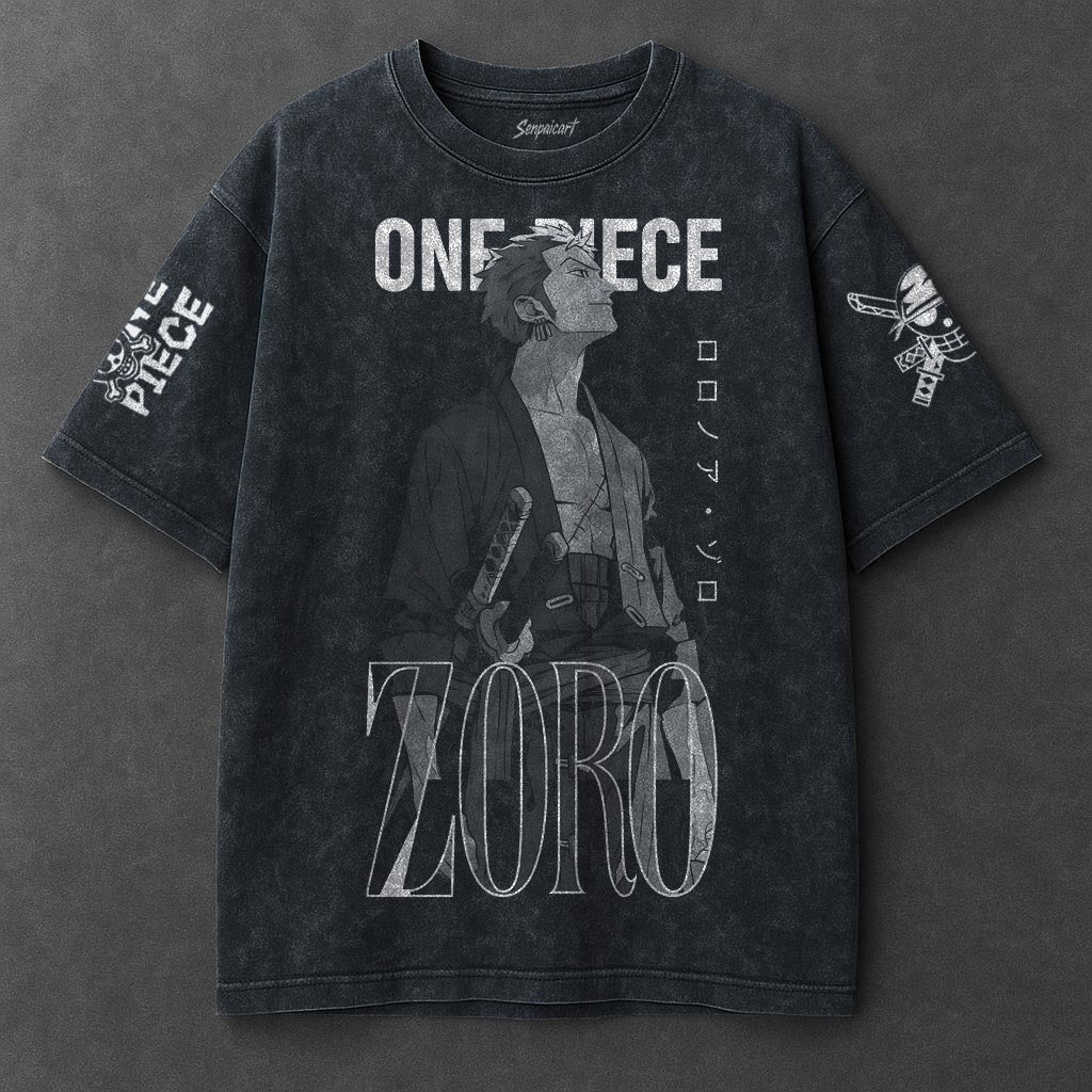 One Piece Premium Slouchy Navy Blue Washed T-Shirt