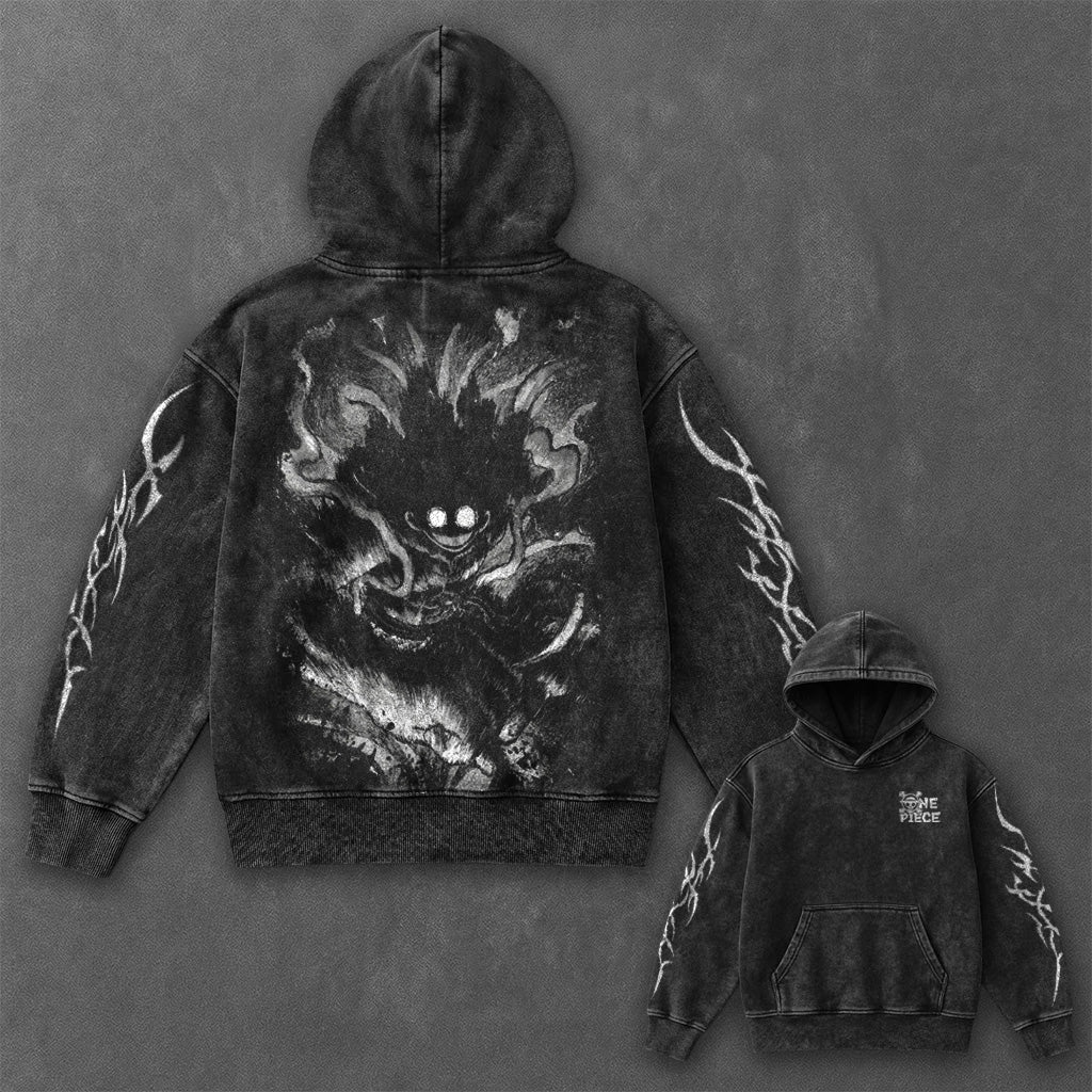 One Piece Essential Oversized Black Washed Hoodie