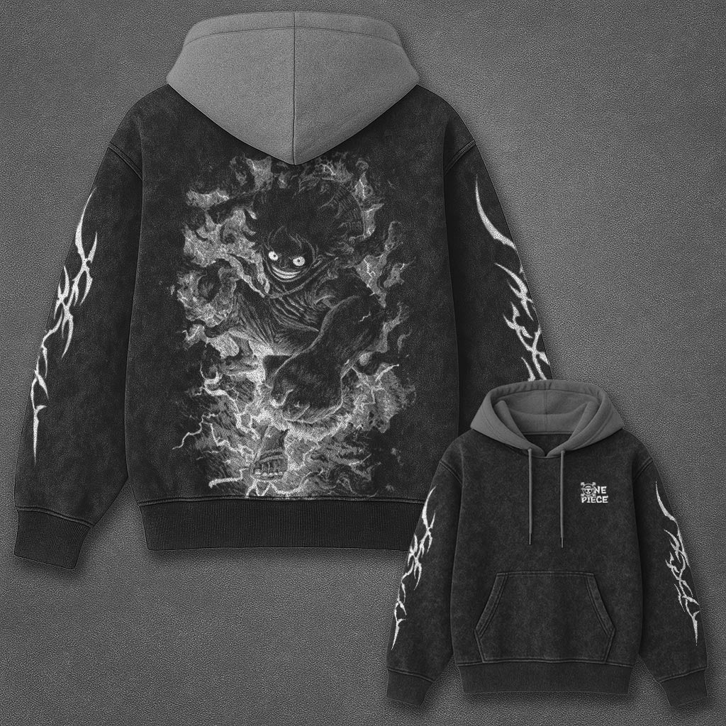 One Piece Essential Timeless Black and Grey Washed Hoodie