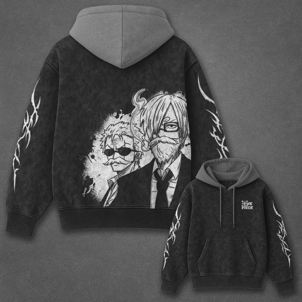 One Piece Essential Minimal Black and Grey Washed Hoodie
