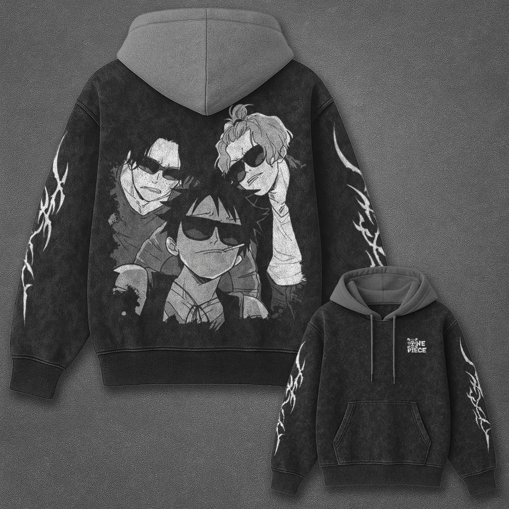 One Piece Essential Modern Black and Grey Washed Hoodie