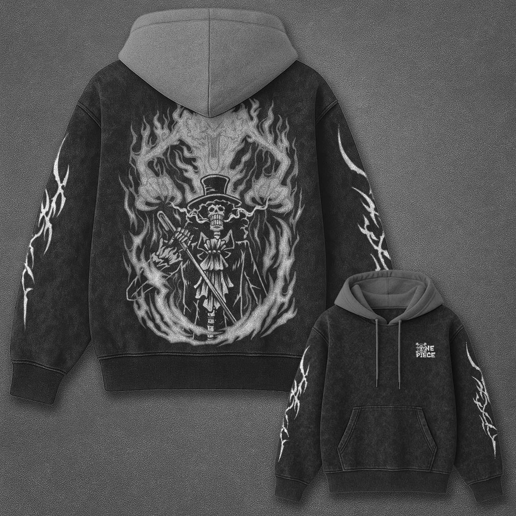 One Piece Classic Minimal Black and Gray Washed Hoodie